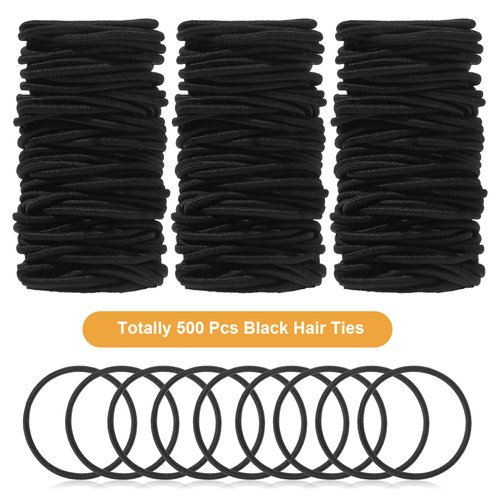 Canlierr 500 Pcs Black Hair Ties for Thick Non Metal Hair Elastics Bulk Hair Rubber Bands Ponytail Holders for Women Girls Men Straight Thick Curly Hair (2 mm x 3.5 Cm, Black)