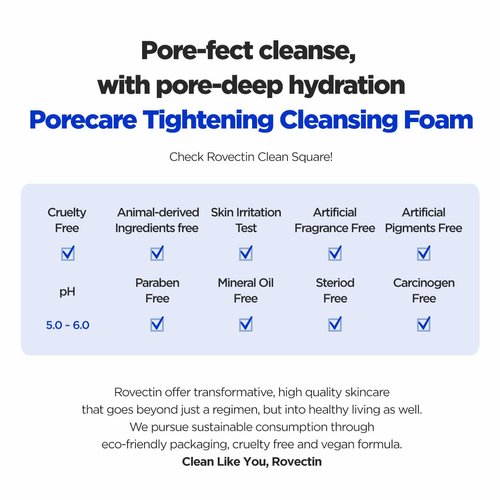 ROVECTIN Pore Tightening Cleansing Foam | Green Papaya, Glycerin, Charcoal Powder, AHA/BHA/PHA for Refining Pore Size, Non-Irritating | Oily, Dull Skin | Vegan (5.07 fl. oz.,150 ml)