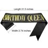 NAUXIUDSJS Birthday Queen Sash, Birthday Sash for Women, Glitter Black Sash Foil Letter, Party Favors Supplies Decorations for 18th 21st 30th 40th 50th 60th 70th 80th or Any Bday Party,Black