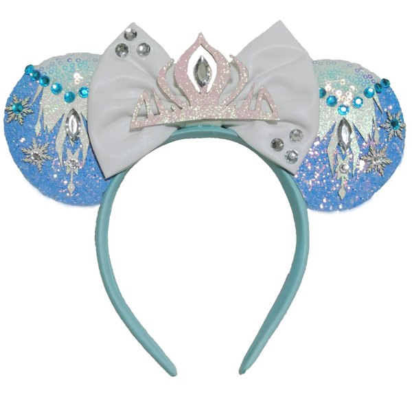 ZHENNAN Mouse Ears Headbands for Women, Glitter Princess Elsa Tiara Bows Ears Headbands, Elsa Costume Cartoon Themed Events Birthday Party Decorations Hair Accessoires
