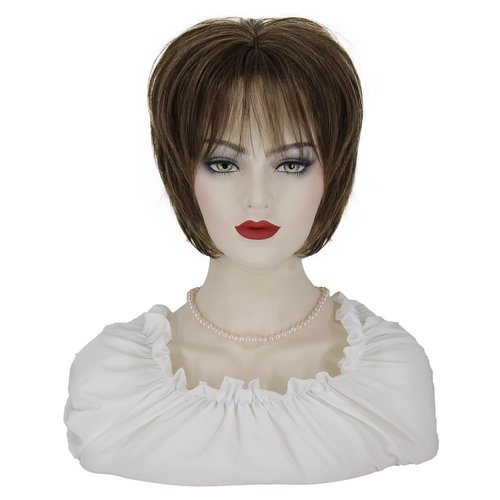 KEAT Brown Wigs for White Women Short Brown Wigs for Women Short Straight Brown Bob Wig Pixie Wig for White Women with Bangs Natural Cute Synthetic Wigs for Daily Party K023BR