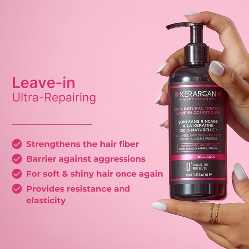 KERARGAN - Ultra Repairing Daily Leave-In Keratin Treatment for Stressed Hair - Protection and Shine - Aloe Vera, Argan Oil - Sulfate-Free, Non-GMO, No Mineral Oil - 11.8 Fl oz
