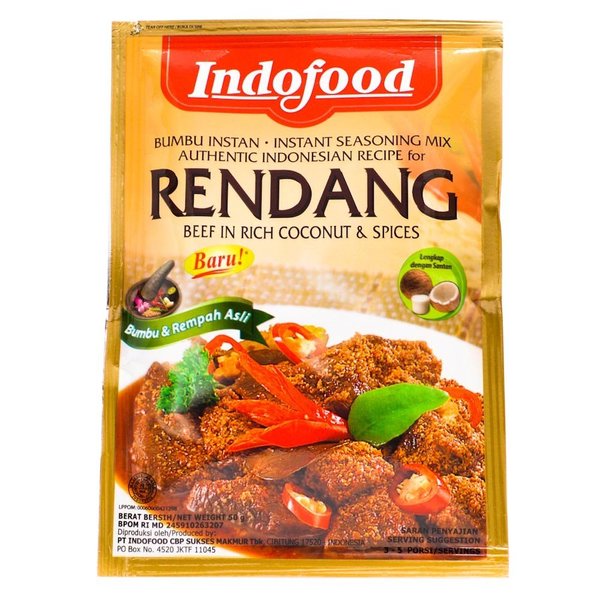 Indofood Rendang - Beef in Chili & Coconut Seasoning, 50 Gram (Pack of 2)