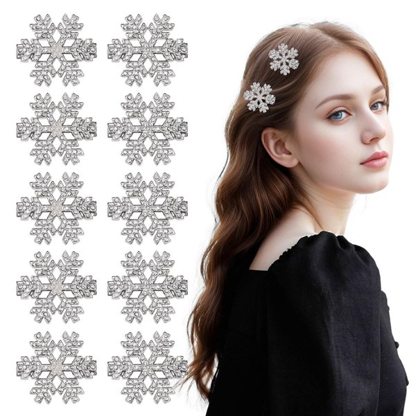 Ngdhkd 12Pcs Snowflake Hair Clips Christmas Pearl Hair Clips Rhinestone Barrette for Women and Girls Wedding Diamond Sparkly Hair Clips Silver Hairpin Accessories for Christmas New Year Party
