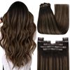 YoungSee 150G Clip in Hair Extension Real Human Hair Balayage Hair Extensions Clip ins Dark Brown Mix Medium Brown Highlights Brown Balayage Thick Human Hair Clip in Extensions 22Inch 7Pcs