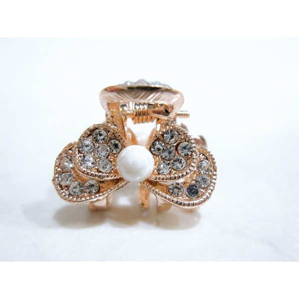 Generic Small mini rose gold bow hair claw clip with pearl and crystals