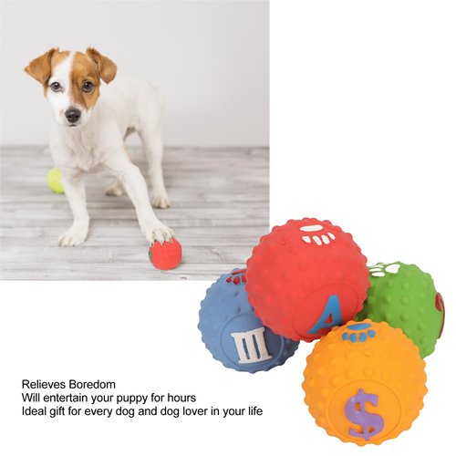 4PCS Dog Squeaky Toys, Soft Puppy Chewing Fetching Latex Dog Toy Interactive Ball Toy with Fun Pattern for Small Medium Pet Random Pattern