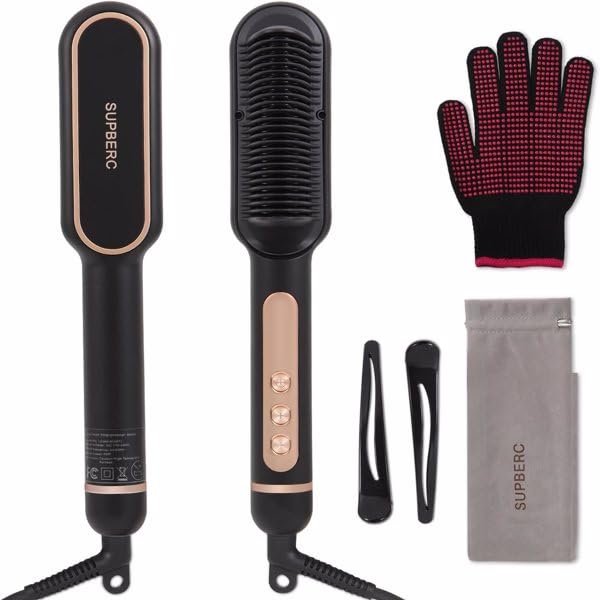 Hair Straightener Brush,Negative Ionic Hair Straightener Brush with 9 Temp Settings,30s Fast Heating,Negative Ions Hair Straightening Comb for Women