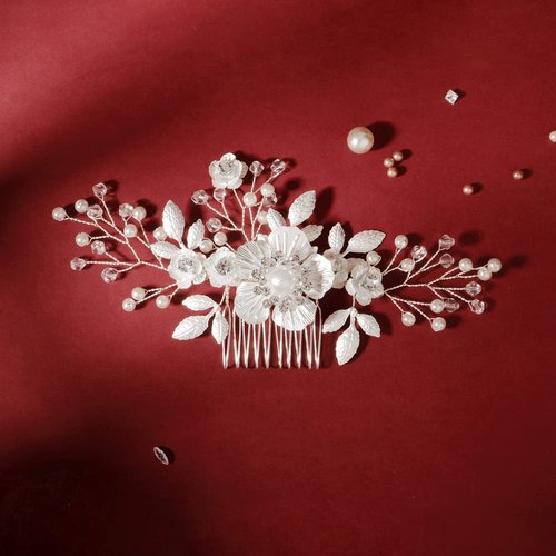 Sliver Flower Hair Comb Leaf Wedding Hair Comb Bridal Hair Accessories For Brides and Bridesmaids