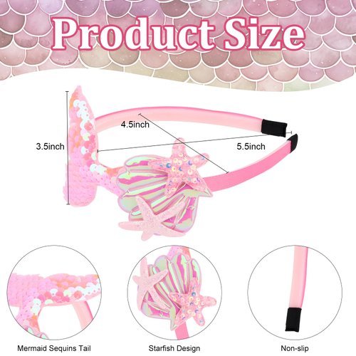 YARIEW 6 Pcs Mermaid Tail Headbands for Girls Mermaid Headband for Little Girl Hair Accessories Glitter Sequins Mermaid Tail Starfish for Mermaid Party Decorations Gifts (Set 2)