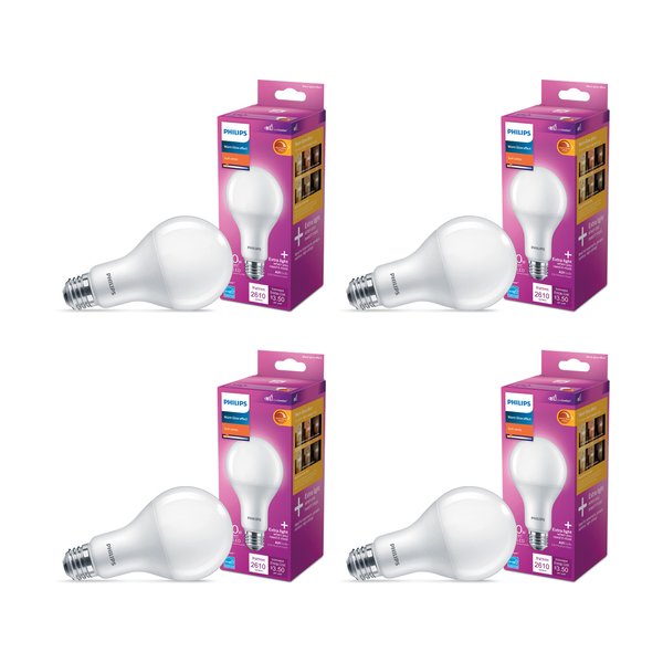 PHILIPS LED Basic Frosted Non-Dimmable A21 Light Bulb - EyeComfort Technology - 2610 Lumen - Soft White (2700K) - 29W=150W - E26 Base - Indoor - 4-Pack
