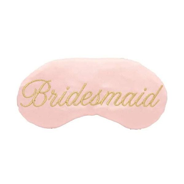 Sleepy Cottage Bridesmaid Gold Script Satin Sleep Mask, Blush Pink