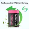 9V Rechargeable Batteries, 1300mAh High Capacity Lithium-ion Long Lasting 9 Volt Batteries with 2 in 1 USB C Fast Charging Cable for Smoke Alarms,Microphone,Multimeters,Toys,Game Controllers (4 Count)