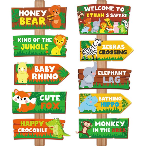 HOWAF 20pcs Jungle Safari Party Sign, Jungle Animal Directional Sign for Birthday Party Baby Shower Decorations Supplies, Wild Animal Party Decoration Welcome Sign, Zoo Animals Paper Sign