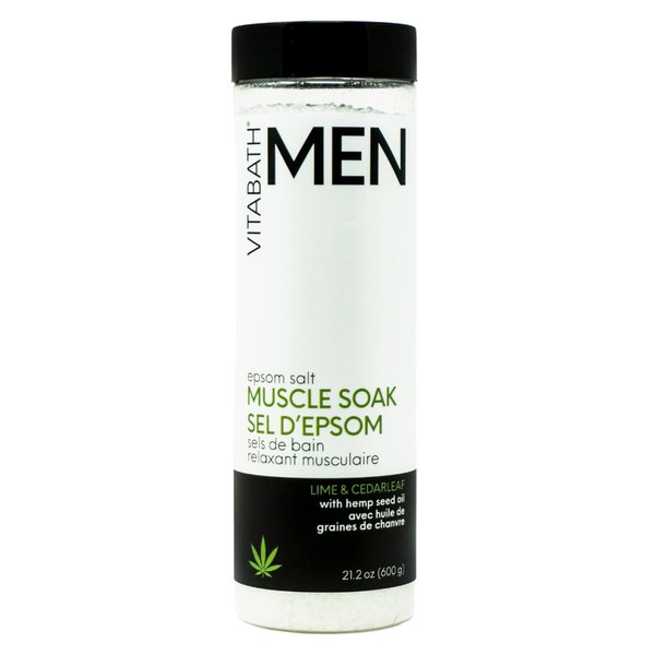 Vitabath Men's Lime & Cedarleaf Epsom Salt Muscle Soak Soothing Workout Recovery Soreness, Aches & Tension Relief Nourishing Relaxing Skin Detox & Body Moisturizing Therapy - 21.2 oz