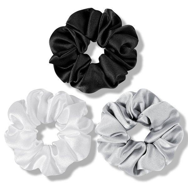 Fittia Silk Satin Hair Scrunchies for Women, Soft Silky Scrunchies for Hair with Elastics Band, 3 Pack, Muti-3