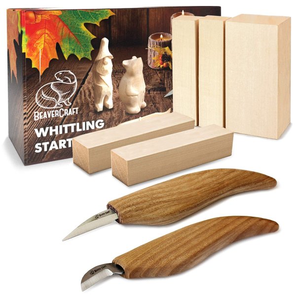 BeaverCraft Wood Carving Kit for Kids, Beginners S16 – Whittling Knives Sloyd, Chip Wood Carving Knife, Basswood Blocks for Carvers - Whittling Tools Set