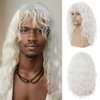 Dai Cloud Mens White Long Curly Wig 70s 80s Rocker Wig with Bangs Synthetic Heat Resistant Halloween Cosplay Costume Wig