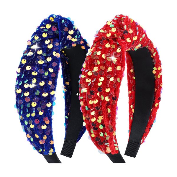 Lanmerry 4th of July Sequin Headbands for Women Knotted Headband Red Headband Women USA Accessories Patriotic Headband Cute Headband Sparkle Headbands for Girls