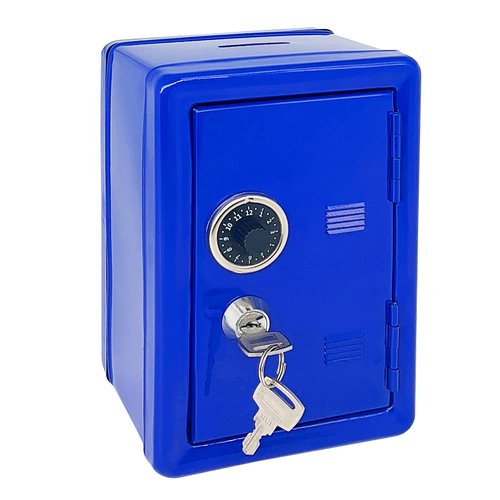 Kid Safe Piggy Bank, Metal Safe with Key, Money Saving Box for Children, Boys Girls Best Gift (Blue- Rectangular)