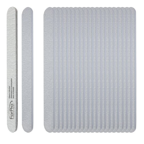 ForPro Zebra Foam Board, 120/240 Grit, Double-Sided Manicure Nail File, 7” L x .75” W 50-Count
