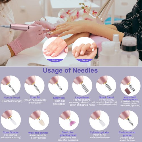 Cadrim Electric Nail File, 35000 RPM Portable Nail Drill, Cordless Nail Drill, Rechargeable Electric Professional Efile Nail Drill Machine Set for Acrylic Nails, Polishing, Manicure Pedicure Tool