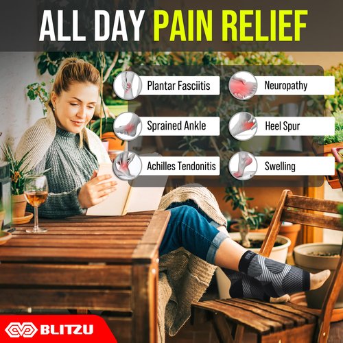 BLITZU Compression Socks for Plantar Fasciitis, Achilles Tendonitis Relief. Ankle Compression Sleeve for Heel Spurs, Foot Swelling, Fatigue & Sprain. Arch Support Brace for Sports, Gym Purple L-XL