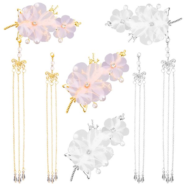 Framendino, 4 Pack Butterfly Tassel Hair Clips Flower Hair Clips Butterfly Pearl Hair Barrettes for Women