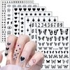 7 Sheets Black Nail Art Stickers, 3D Geometry Nail Transfer Decals, Butterfly Heart Letters Numbers Stars Eyes Nail Self-Adhesive Sticker Design for Women Girls Manicure Charms Decorations