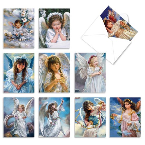 The Best Card Company - 10 Blank Religious Note Cards (4 x 5.12 Inch) - Bible and Church Angel Greetings, Assorted Bulk Cards with Envelopes - Angelicards M6490OCB