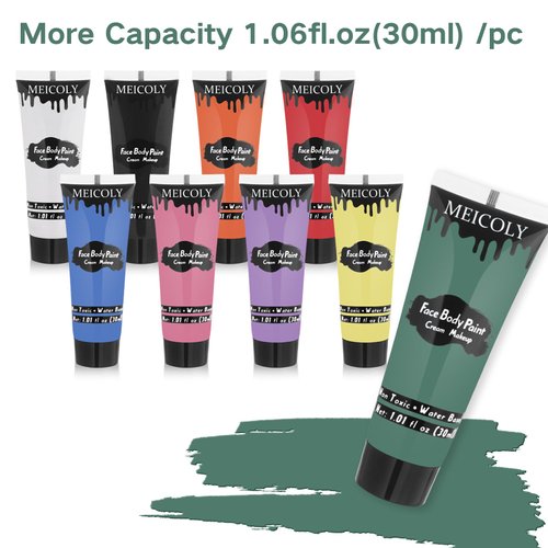 MEICOLY 9 Colors Face Body Paint Set,Kids and Adults Water Based Face Paint Kit,Safe Cream Body Paint for Skin,Face Painting for Halloween SFX Cosplay Makeup Stage Performance,Vegan,1.01x9oz/Box