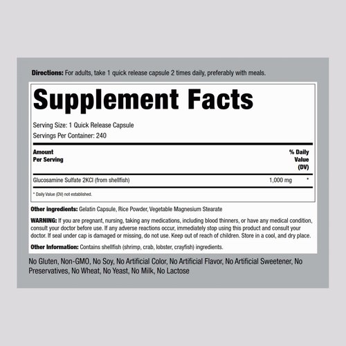 Piping Rock Glucosamine Sulfate 1000mg | 240 Capsules | Mega Strength | Joint Support | Sodium Free | Non-GMO & Gluten Free Supplement