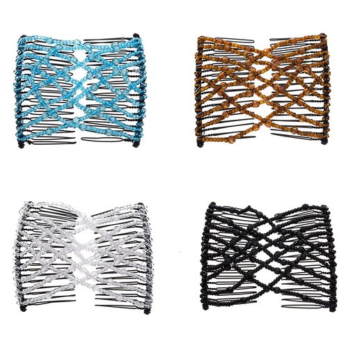FXQHAN 4 Pieces Beads Hair Combs Magic Elastic Hair Clips Stretchy Hair Comb Double Clips for Women Hair Accessory