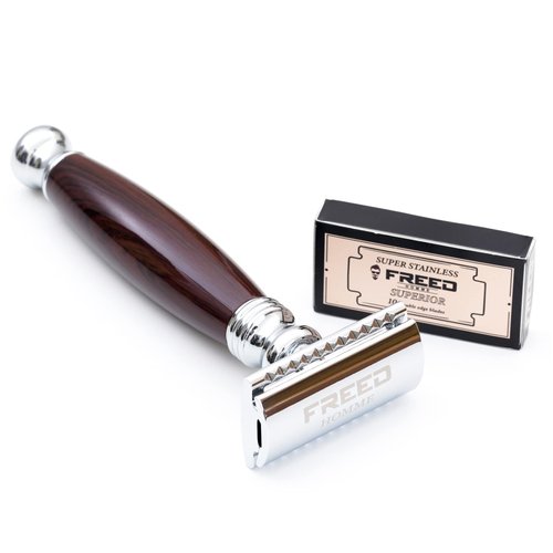FREED Double Edge Razor,single blade razor,aluminum alloy handle in an elegant purple sandalwood color,with10 Japanese 6cr13 Stainless Steel Blades,It's the best gift for men, fathers,or birthdays
