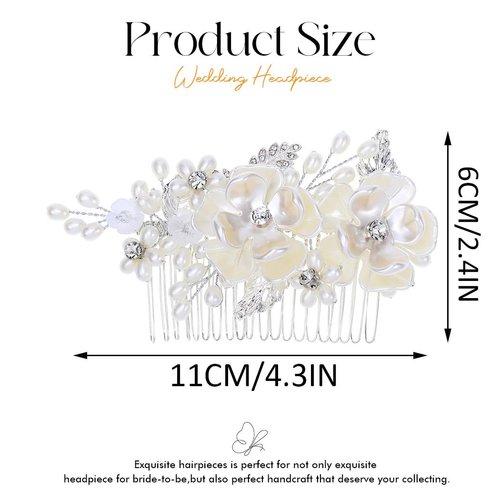 Gorais Flower Bride Wedding Hair Comb Silver Pearl Bridal Hair Piece Leaf Side Combs Hair Accessories for Women and Girls