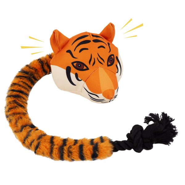 FancyOh! Wild Tails Durable Stuffed Animal Dog Rope Toys - Tug of War Interactive Dog Rope Teething Toys - Medium Breed - Squeaky Tiger