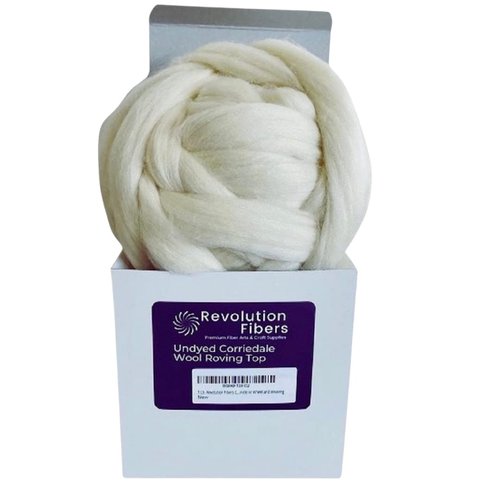 Revolution Fibers Corriedale Wool Roving 1 lb (16 Ounces) for Spinning | Soft Chunky Jumbo Yarn for Arm Knitting Blanket |100% Natural Undyed (Off-White) Wool Yarn Bulk, Felting Core, Carded Stuffing