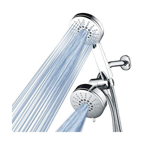 AirJet-500 3-in-1 High Pressure 34-setting Luxury Shower Combo with High-Velocity Flow Accelerator(TM) for More Power with Less Water! Extra-long 6 foot Stainless Steel Hose. All-Chrome Finish