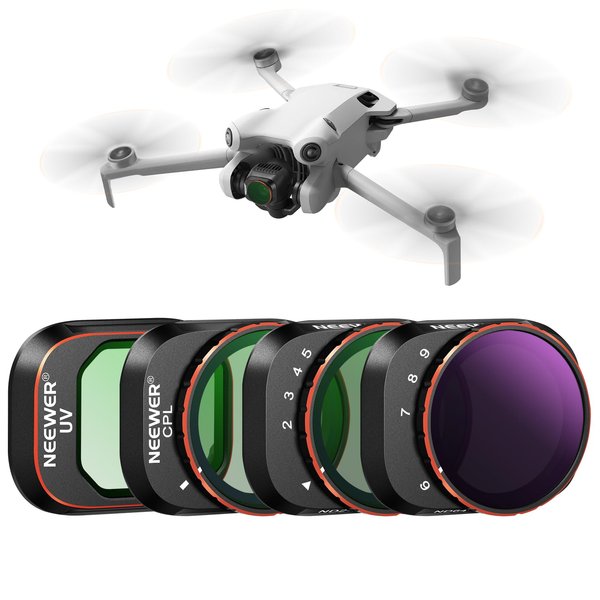 NEEWER Variable ND Filter Set Compatible with DJI Mini 4 Pro, 4 Pack ND2-ND32 (1-5 Stops)/ND64-ND512 (6-9 Stops) Limited VND/CPL/UV Filter, Multi Coated HD Optical Glass/Aluminum Frame