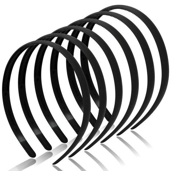 TOBATOBA Thin Headbands for Girls Women, 6Pcs Plastic Headbands Black Headbands for Women, Skinny Headbands with Teeth for Kids Toddler Girls, Halloween DIY Hair Bands Hair Accessories for Women Girls (Black, 12 mm)