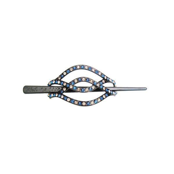 Generic Blue and gray crystal art deco black acrylic hair slide stick clip barrette