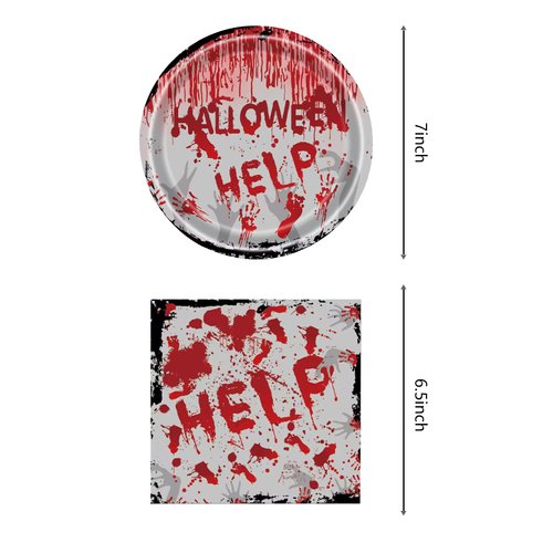 Halloween Bloody Party Supplies, Halloween Party Plates and Napkins, 20 Plates and 20 Napkins, Halloween Scary Hand Print Party Decorations