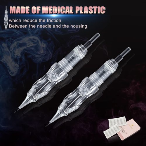 Tattoo Needles, Mokohoa 1rl Tattoo Cartridge Needles with Membrane Professional Disposable Tattoo Needle Cartridge for Eyebrow Eyeliner Eyeshador Lip Shape Hair Scalp 1R-0.18mm