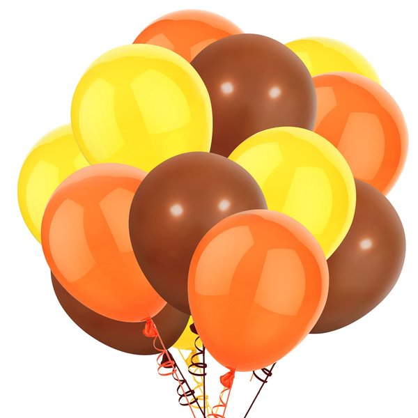 TKEJZu 60 Pcs 12 Inch Orange Brown and Yellow Balloons Fall Balloons Arch Garland Thanksgiving Decorations Supplies for Autumn Birthday Happy Fall Party, Wedding, Engagement, Baby Shower Decoration