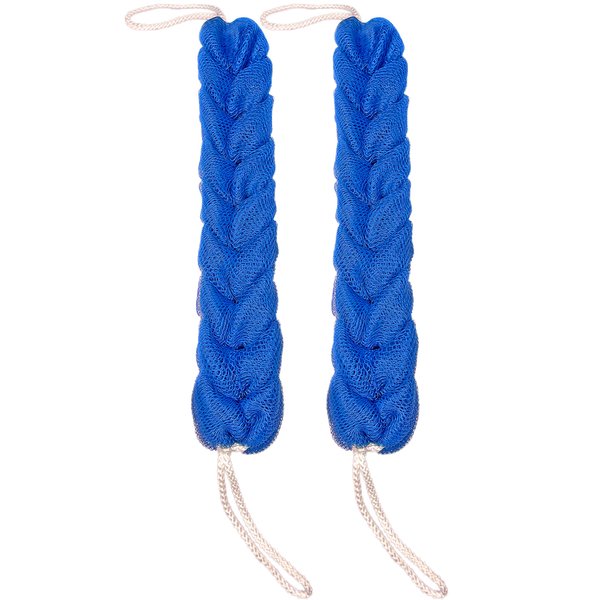 Long Stretch Back Sponge with Rope Handles Back Scrubber Bath Shower Mesh Sponge Exfoliating Body Scrub Stretch Braided Loofah for Men and Women(2-Pack,Blue)