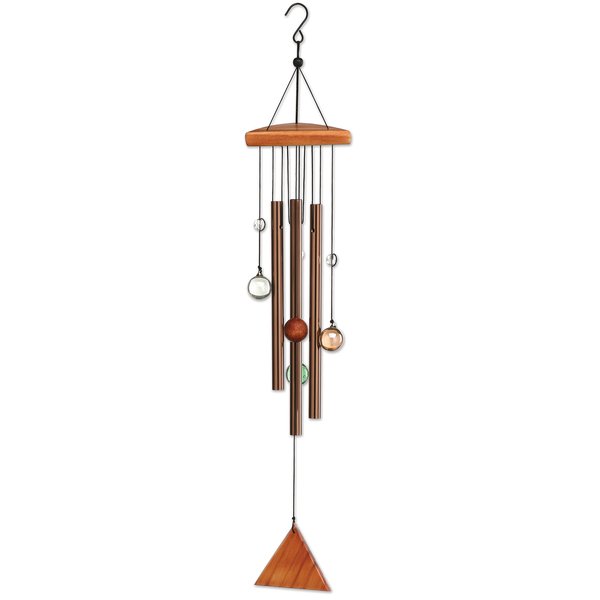 Sunset Vista Designs 92684 Temple Metal and Wood Wind Chime, Color Glass Marbles 23x5