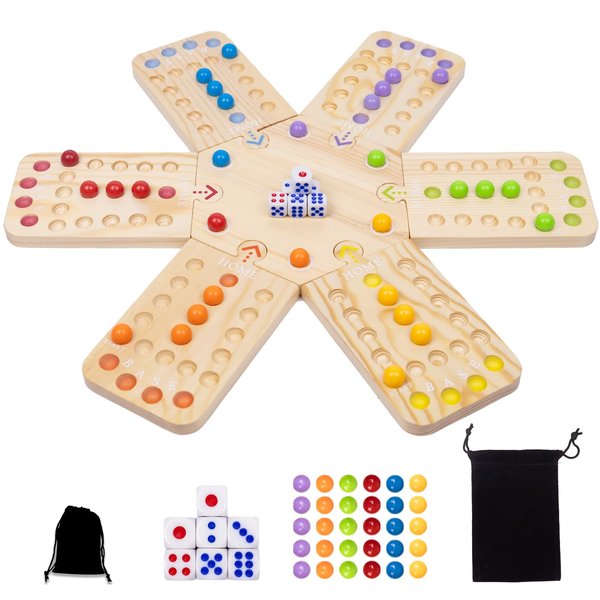 Original Marble Board Game, Wooden Aggravation Board Game for 2-6 Players, Portable Fast Track Board Game with 30 Marbles and 7 Dice for Family Friends, Party Game Night(Wooden)