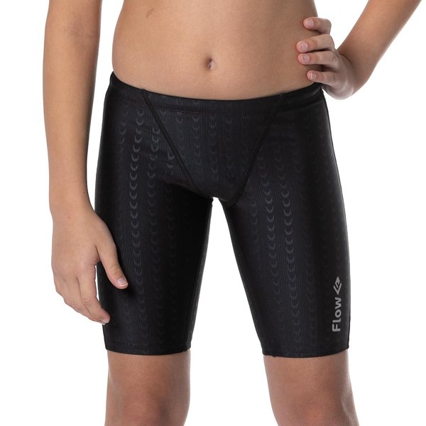 Flow Accelerate Swim Jammers - Size 21 to 32 Swimming Jammer Shorts for Boys in Black, Navy, and Blue (21, Black Crescents)
