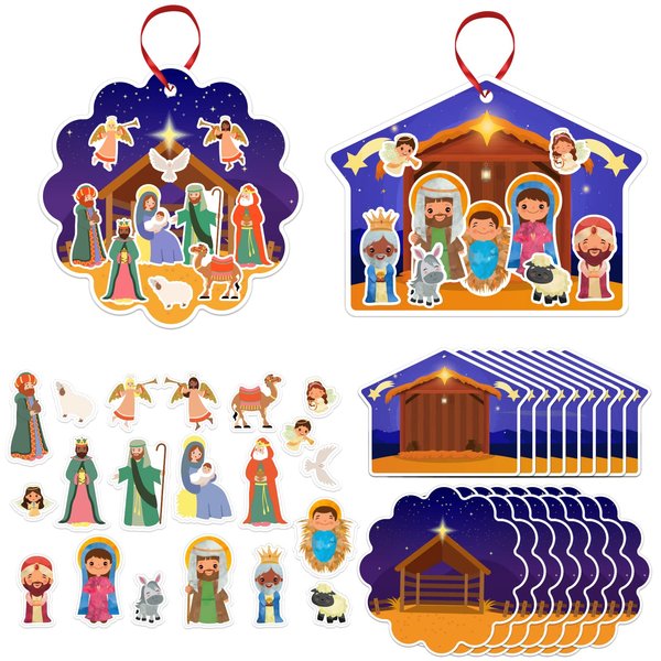 FaCraft Nativity Craft Sticker for Kids - 24pcs Make a Nativity Scene Stickers Christmas Crafts Kits DIY Nativity Set for Sunday School Classroom Religious Christian Xmas Party Game Favor Gifts