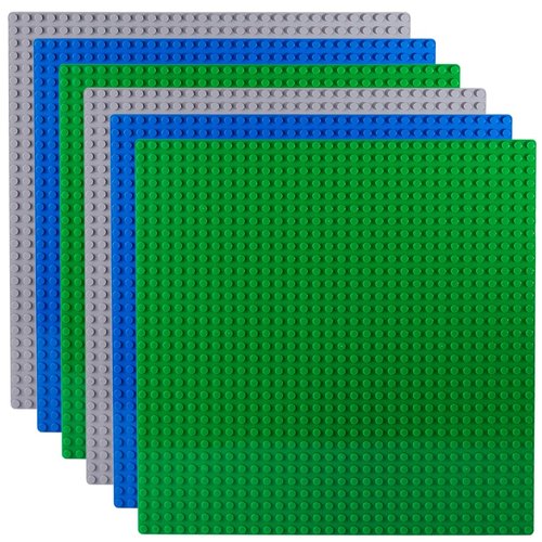 Apostrophe Games Building Blocks Base Plates Compatible with All Major Brands – (6-Pack - 2 Green, 2 Blue, 2 Gray) 10-1/16" x 10-1/16" Inches Baseplate for Building Bricks – Durable and Sturdy